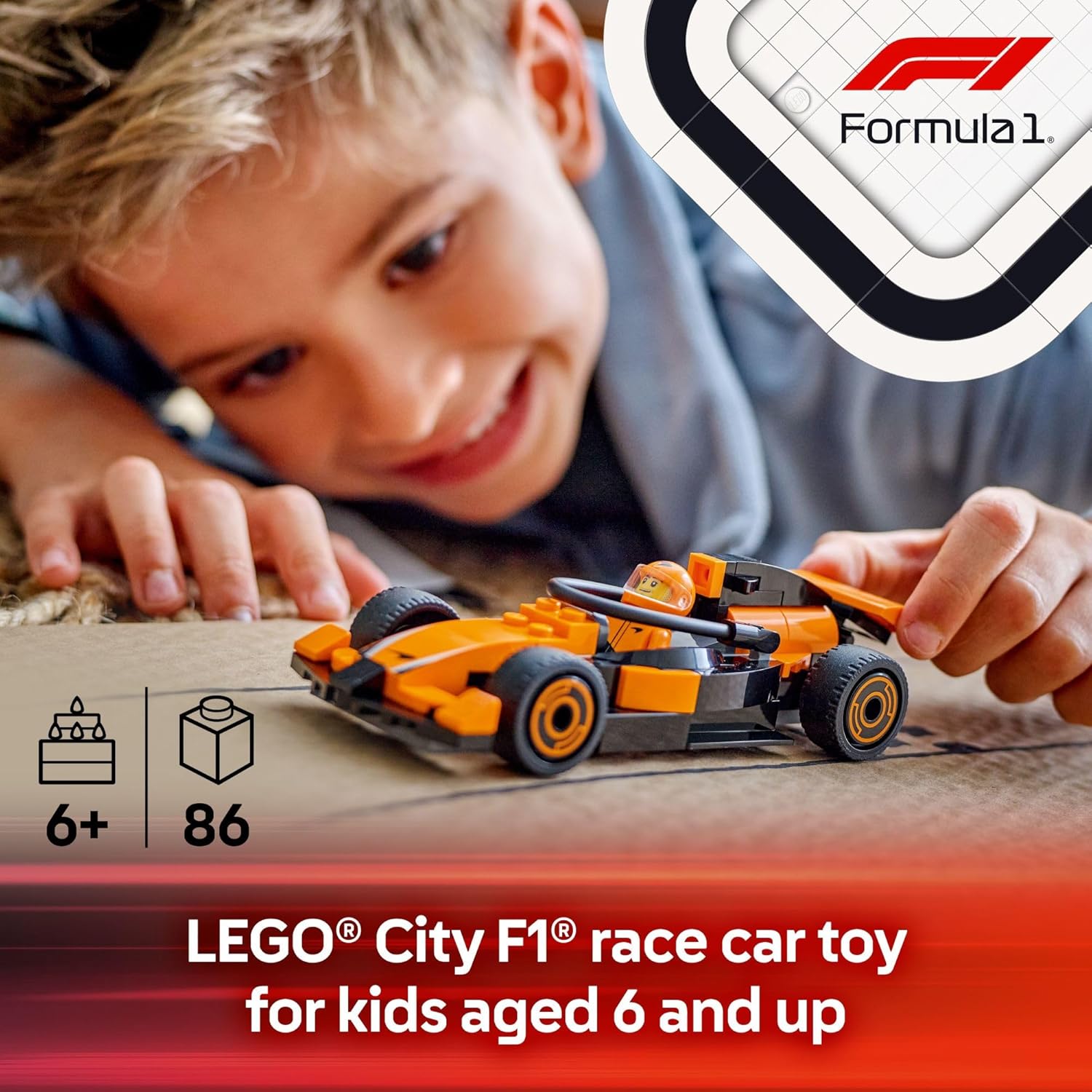LEGO City F1 Driver with McLaren Race Car Toy - Model Car Building Toy Kit for Kids, Boys and Girls, Ages 6+ - F1 Collectible for Fans - with a Driver Minifigure - Gift Idea for Birthdays - 60442 image 2