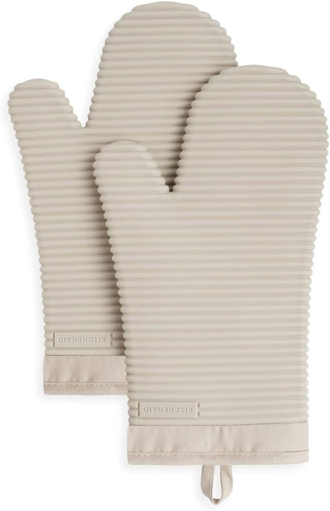 KITCHENAID Ribbed Soft Silicone Oven Mitt 2-Pack Set, 7.5"x13", Milkshake image 1