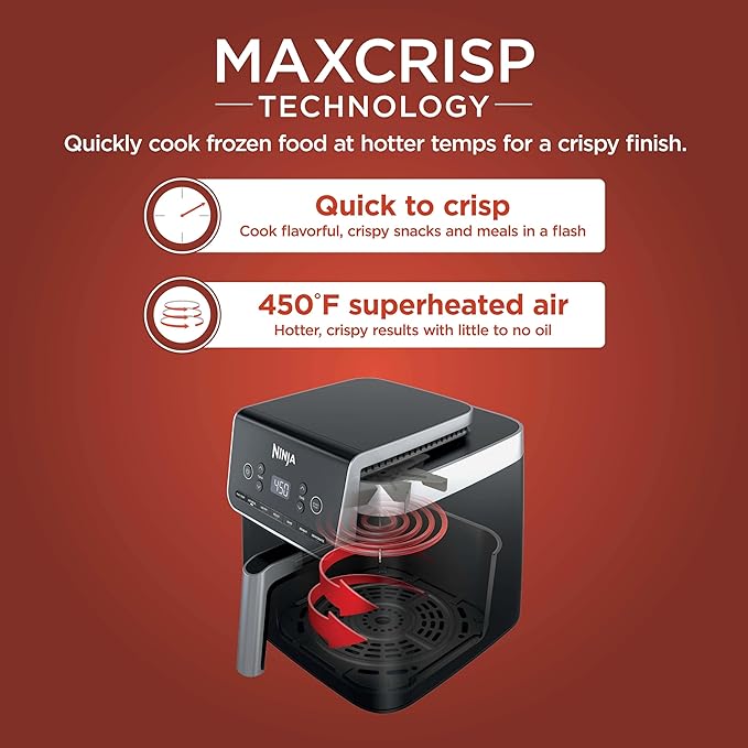 Ninja Air Fryer Pro XL 7-in-1, Max Crisp Tech, 450F for Hotter, Crispy Results, 6.5 QT Capacity fits 9lb wings, Max Crisp, Broil, Air Fry, Roast, Bake, Reheat, Dehydrate, Space Saving, Grey, AF182AMZ image 2
