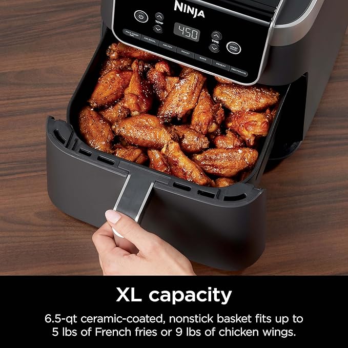 Ninja Air Fryer Pro XL 7-in-1, Max Crisp Tech, 450F for Hotter, Crispy Results, 6.5 QT Capacity fits 9lb wings, Max Crisp, Broil, Air Fry, Roast, Bake, Reheat, Dehydrate, Space Saving, Grey, AF182AMZ image 3