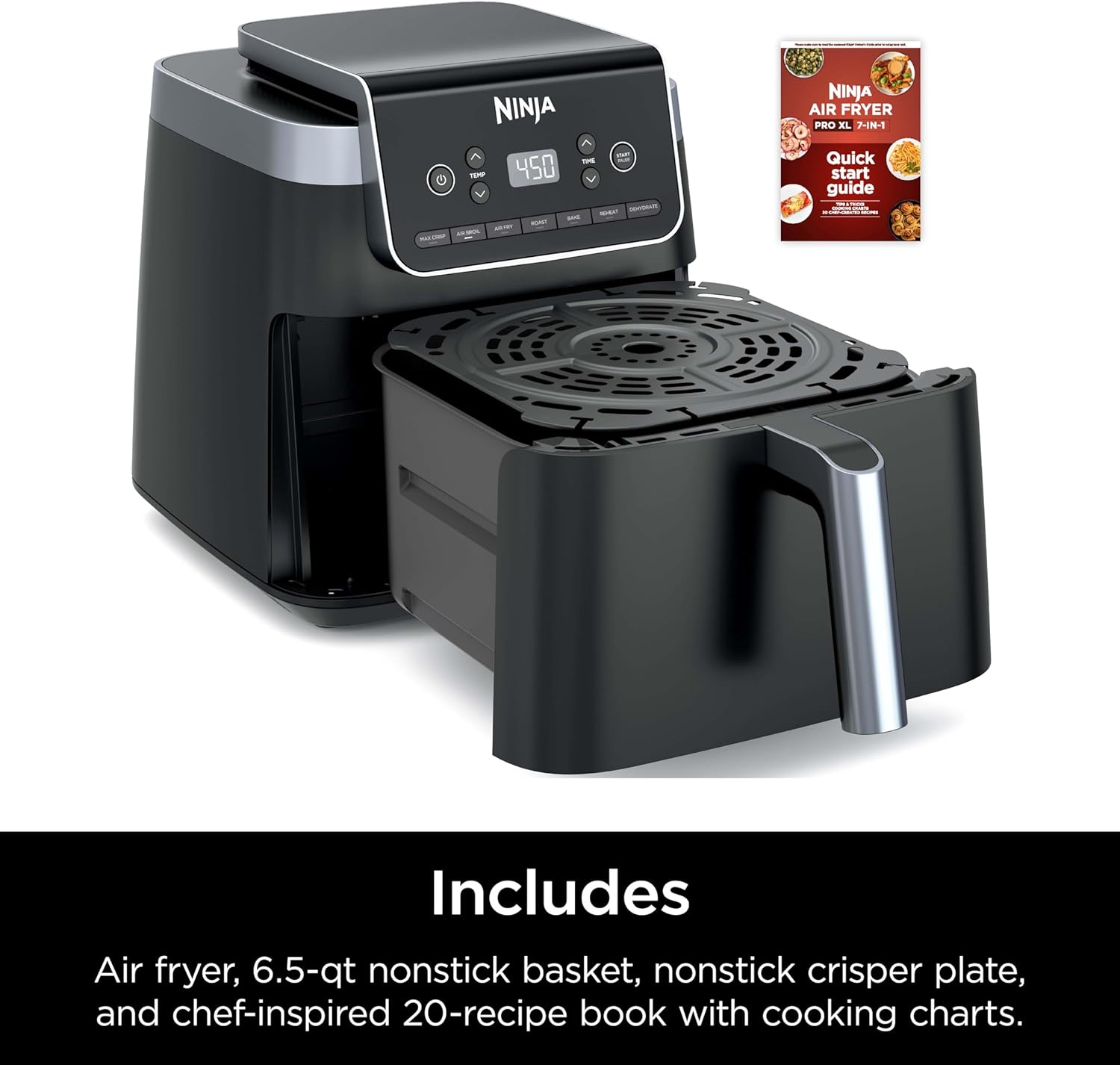 Ninja Air Fryer Pro XL 7-in-1, Max Crisp Tech, 450F for Hotter, Crispy Results, 6.5 QT Capacity fits 9lb wings, Max Crisp, Broil, Air Fry, Roast, Bake, Reheat, Dehydrate, Space Saving, Grey, AF182AMZ image 10