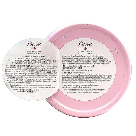Dove Nourishing Body Care, Face, Hand, and Body Beauty Cream for Normal to Dry Skin Lotion for Women with 24-Hour Moisturization, 4-Pack, 2.53 Oz Each Jar image 2