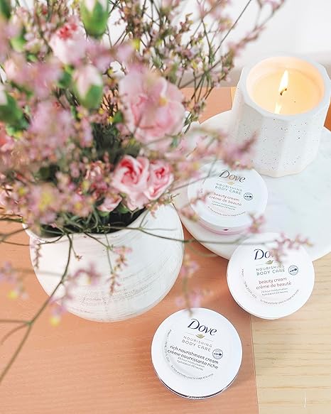 Dove Nourishing Body Care, Face, Hand, and Body Beauty Cream for Normal to Dry Skin Lotion for Women with 24-Hour Moisturization, 4-Pack, 2.53 Oz Each Jar image 4