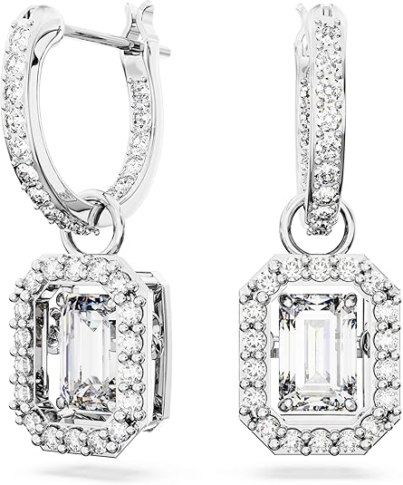 Swarovski Una Drop Earrings, Octagon Shaped, Violet and Clear Crystals in a Rhodium Plated Setting, from the Una Collection image 1
