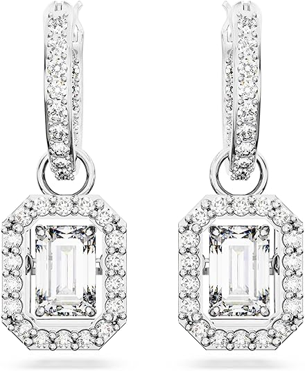 Swarovski Una Drop Earrings, Octagon Shaped, Violet and Clear Crystals in a Rhodium Plated Setting, from the Una Collection image 2