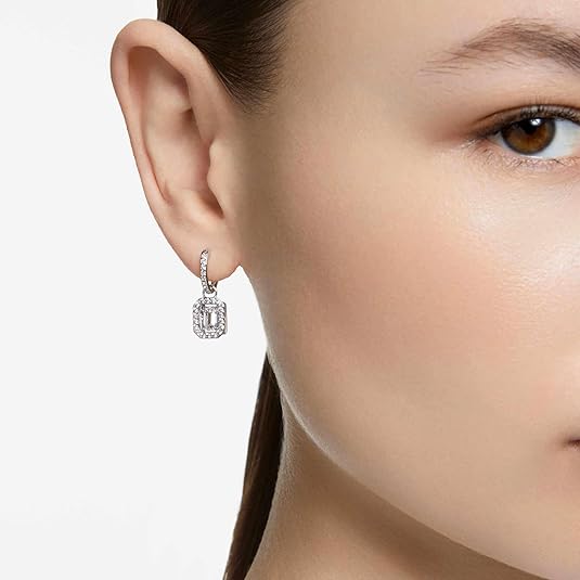 Swarovski Una Drop Earrings, Octagon Shaped, Violet and Clear Crystals in a Rhodium Plated Setting, from the Una Collection image 5