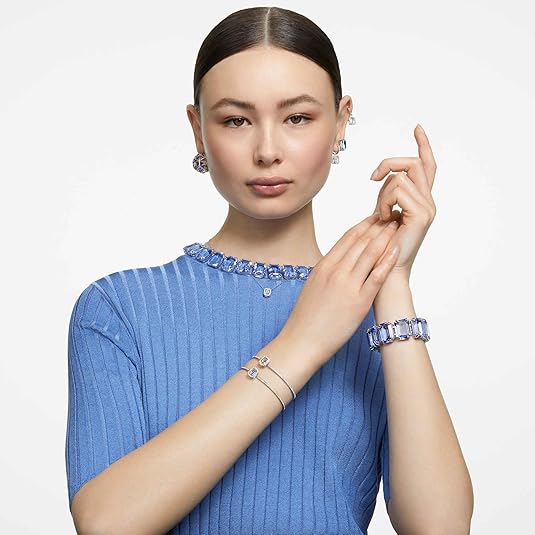 Swarovski Una Drop Earrings, Octagon Shaped, Violet and Clear Crystals in a Rhodium Plated Setting, from the Una Collection image 6
