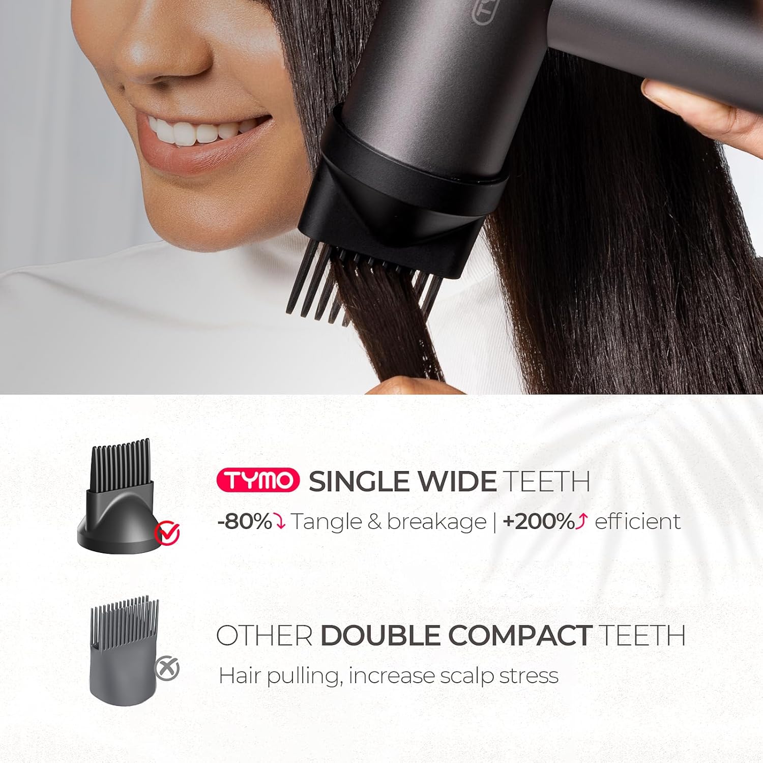TYMO Hair Dryer with Diffuser for Women - 1500W Professional High Speed Blow Dryer with Comb, 110,000RPM Fast Dry, 200 Million Ionic Hairdryer, 4 Temps & 3 Speeds, 8 Ft Cord for Salon, Metal Gray image 6