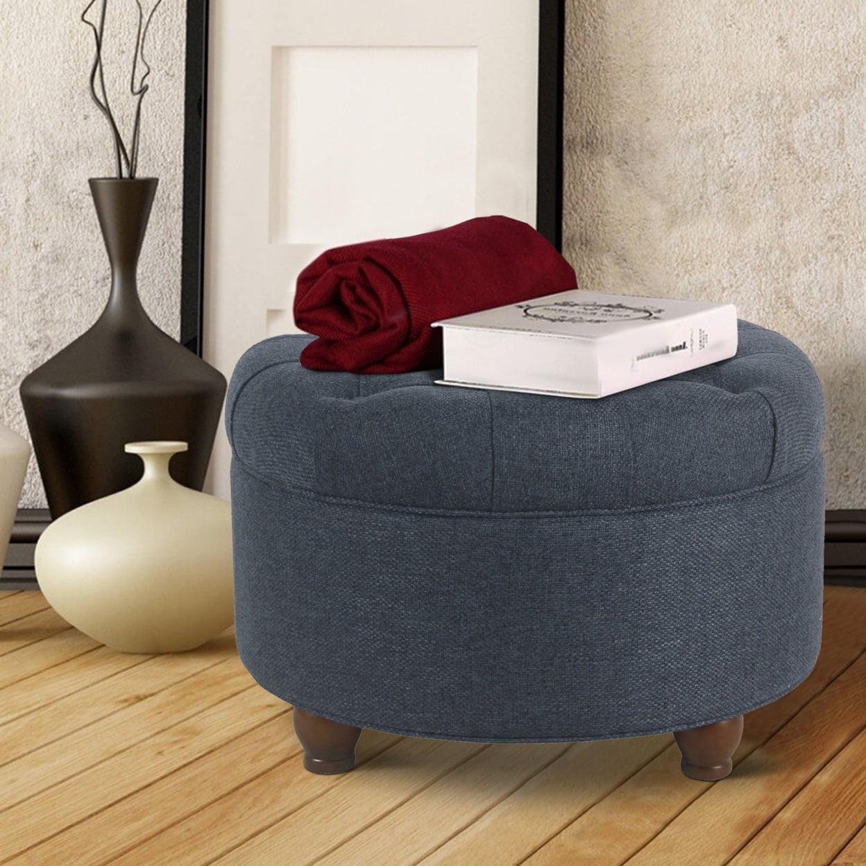 HomePop Large Tufted Round Storage Ottoman, Multiple Colors image 6