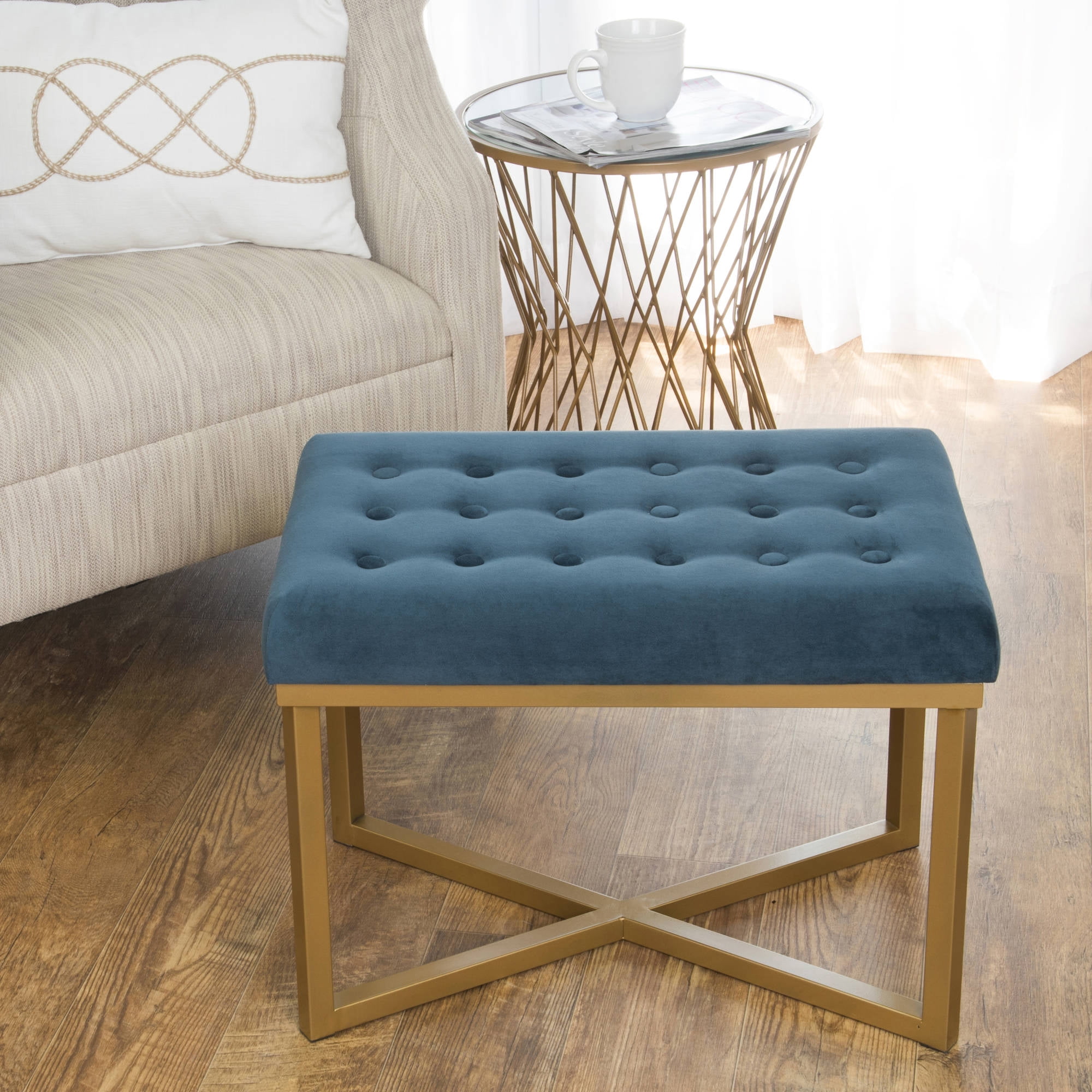 HomePop Decorative Velvet Tufted Ottoman, Multiple Colors image 3