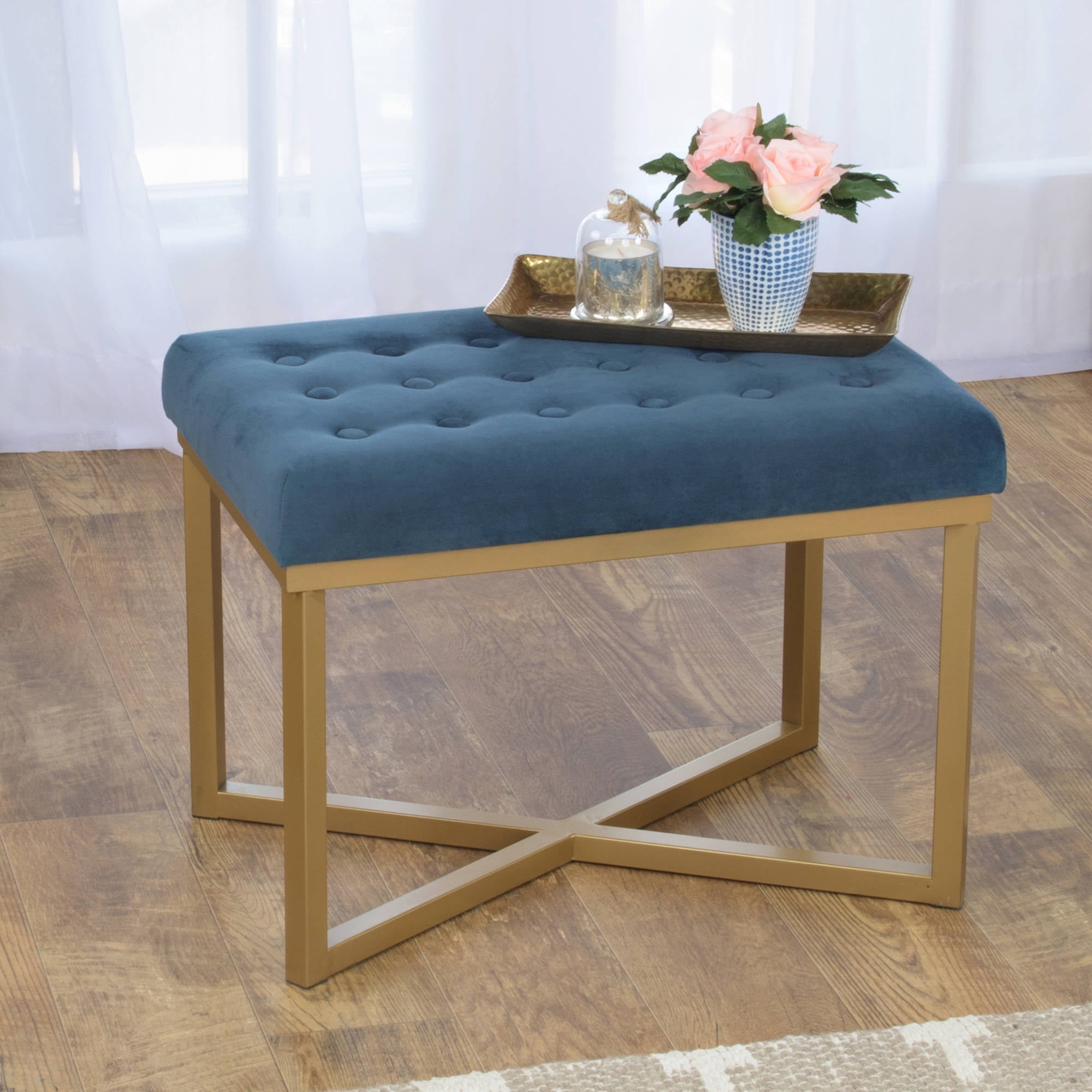 HomePop Decorative Velvet Tufted Ottoman, Multiple Colors image 6