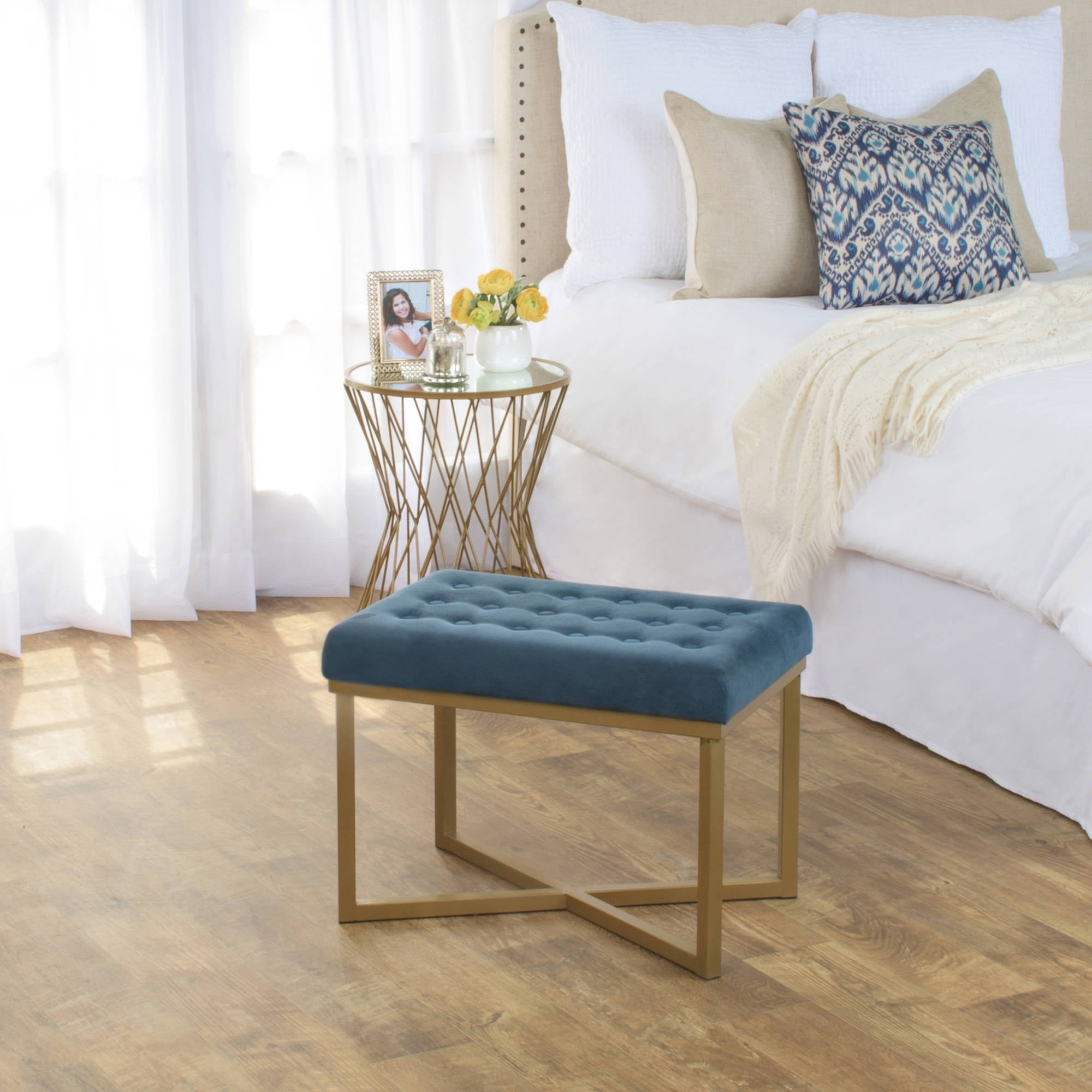 HomePop Decorative Velvet Tufted Ottoman, Multiple Colors image 9