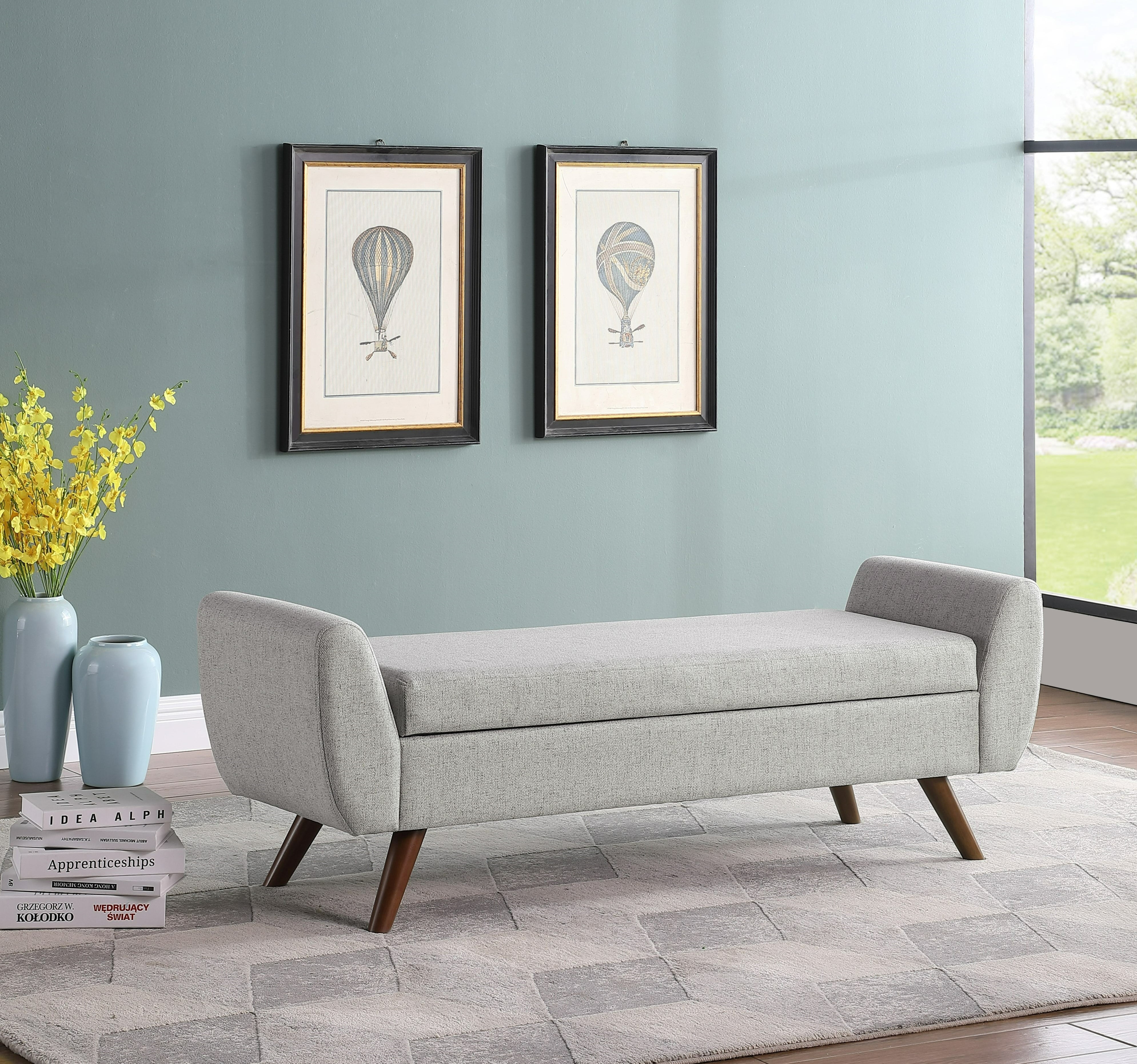 HomePop Modern Storage Bench with Wood Legs - Gray Woven image 3