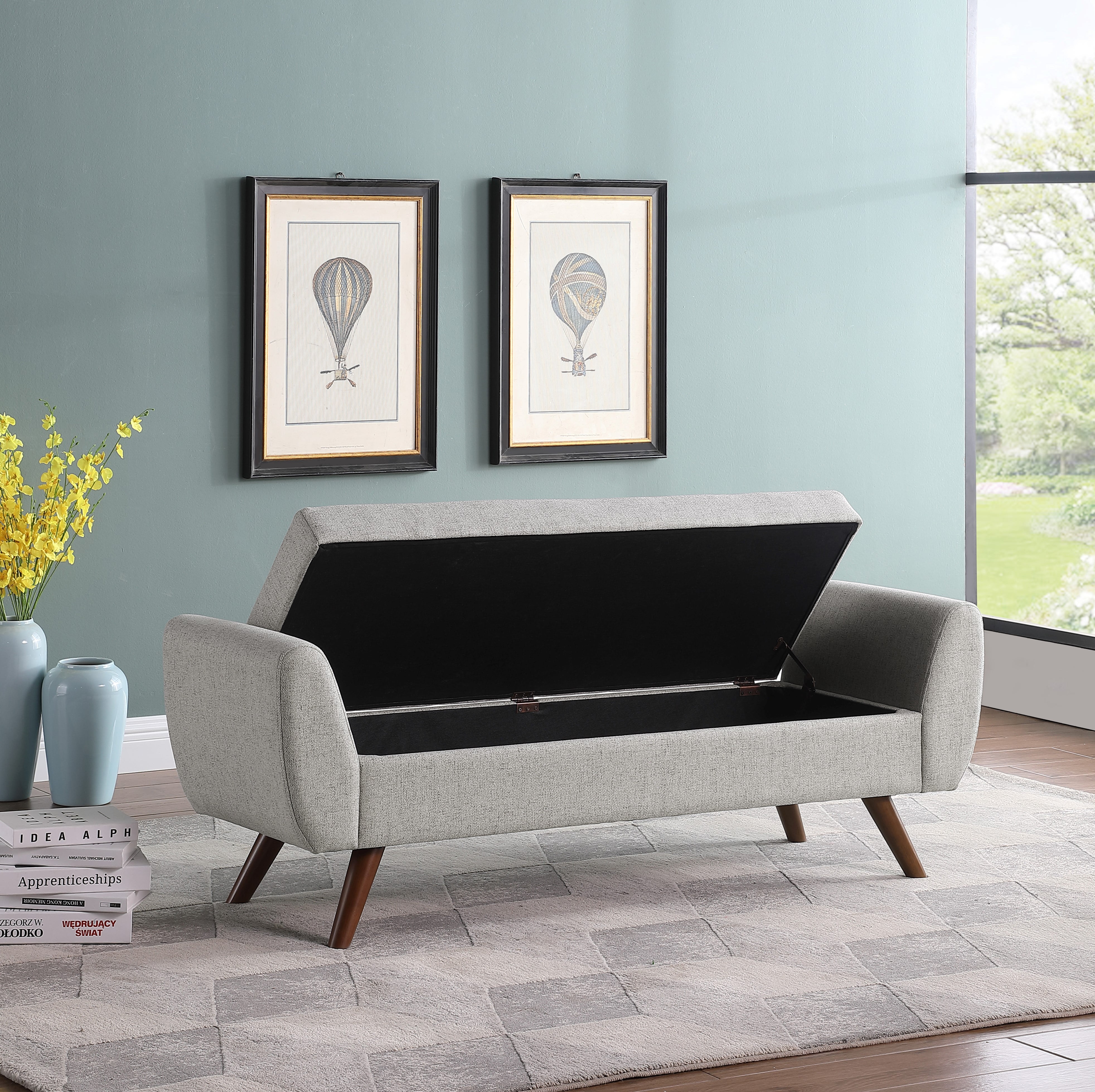 HomePop Modern Storage Bench with Wood Legs - Gray Woven image 10