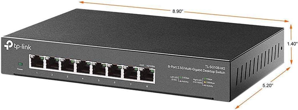 TP-Link TL-SG108-M2 - 8 Port Multi-Gigabit Unmanaged Network Switch, Ethernet Splitter, 𝟮.𝟱𝗚𝗯 Bandwidth, Plug & Play Desktop/Wall-Mount Fanless Metal Design image 3