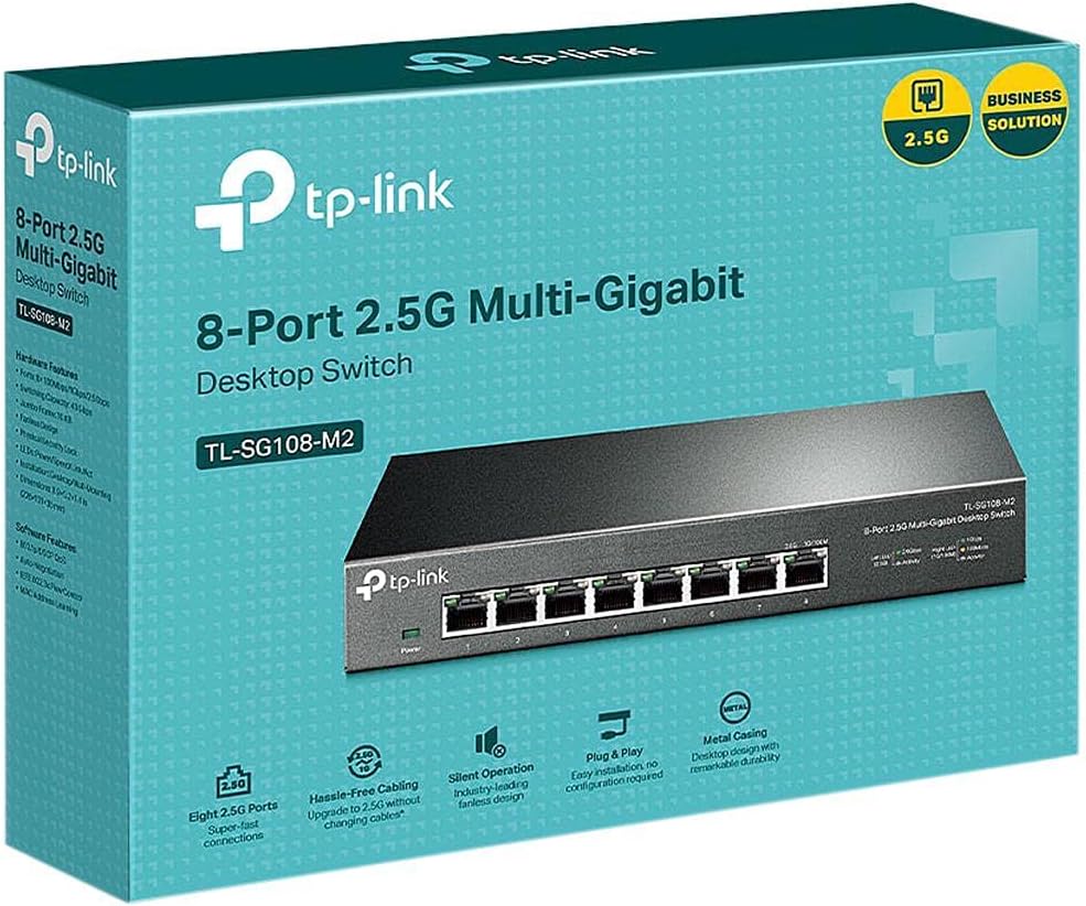 TP-Link TL-SG108-M2 - 8 Port Multi-Gigabit Unmanaged Network Switch, Ethernet Splitter, 𝟮.𝟱𝗚𝗯 Bandwidth, Plug & Play Desktop/Wall-Mount Fanless Metal Design image 5