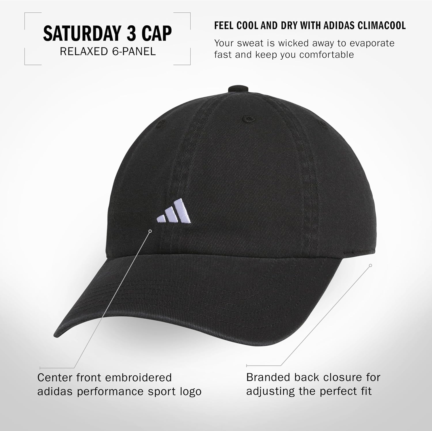 adidas Women's Saturday Baseball Cap – Adjustable Cotton Hat, Athletic Relaxed Fit image 2