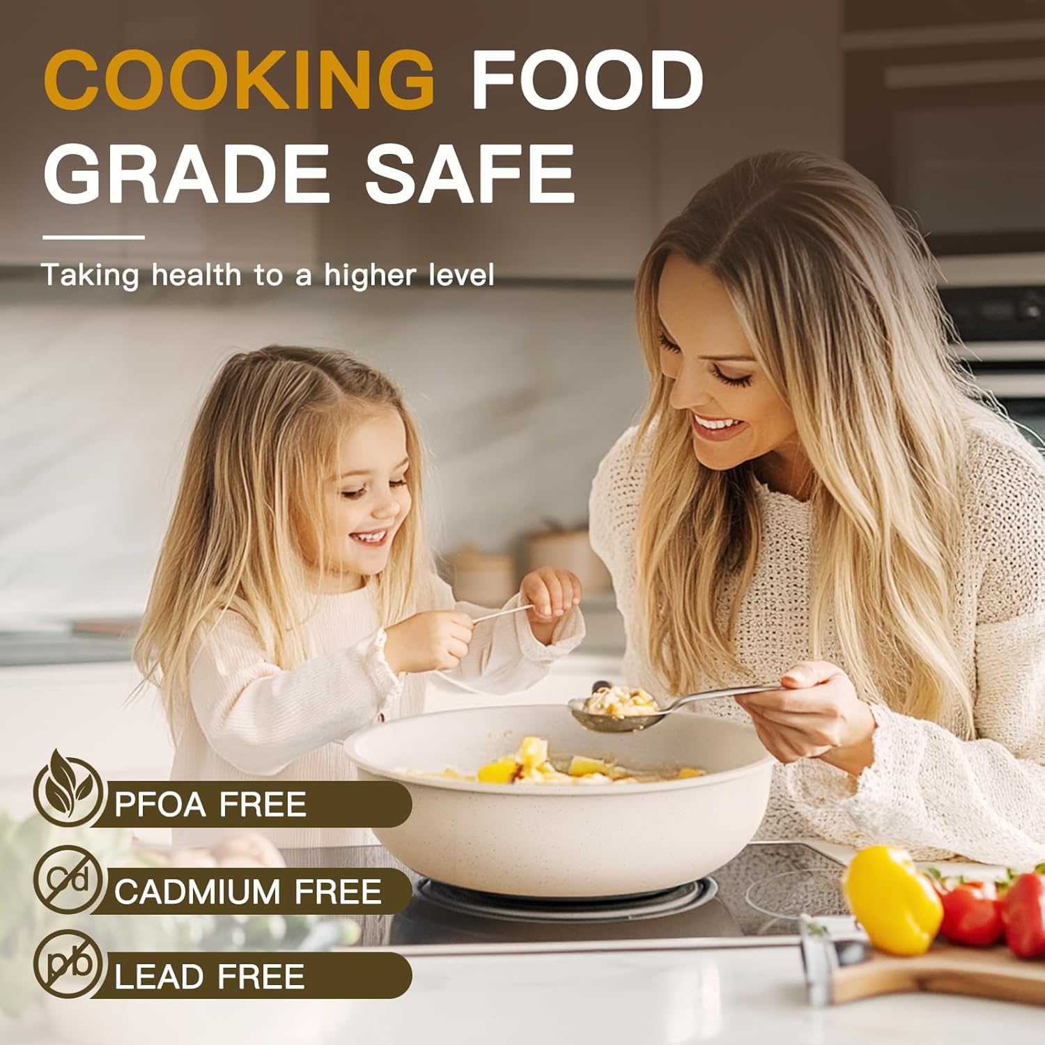 Astercook 23 Pcs Pots and Pans Set Non Stick, Ceramic Cookware Set Detachable Handle, RV Kitchen Cooking Set Removable Handles, Oven Safe, Induction Ready, Stackable Non-stick Set, Cream White image 8