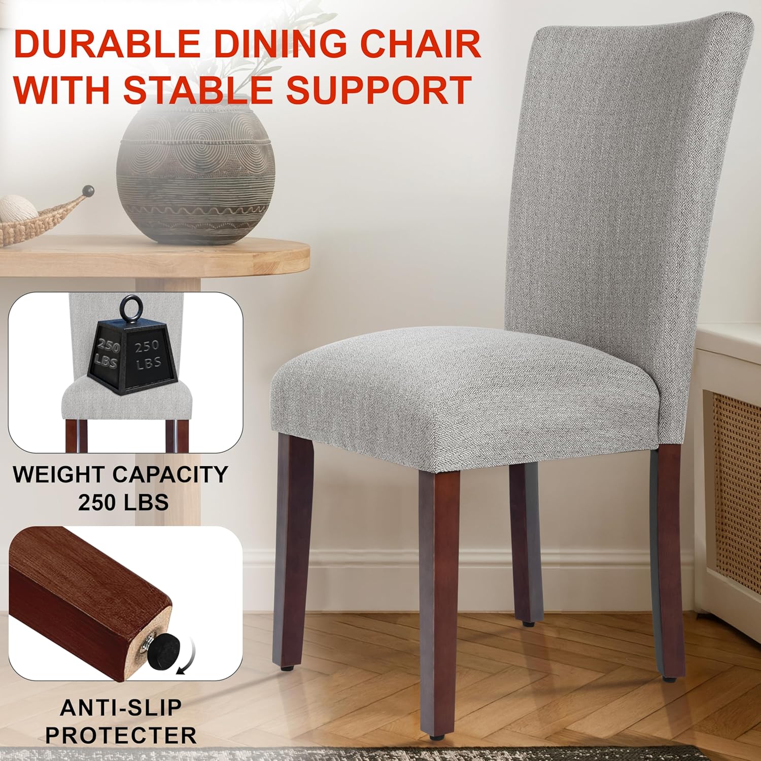 HomePop Parsons Classic Upholstered Accent Dining Chair, Single Pack, Light Grey image 4