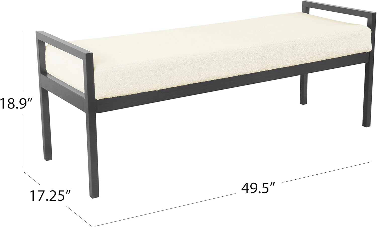 HomePop Modern Metal Bench|Bench for Living Room & Bedroom | Decorative Home Furniture -Sherpa Cream image 3