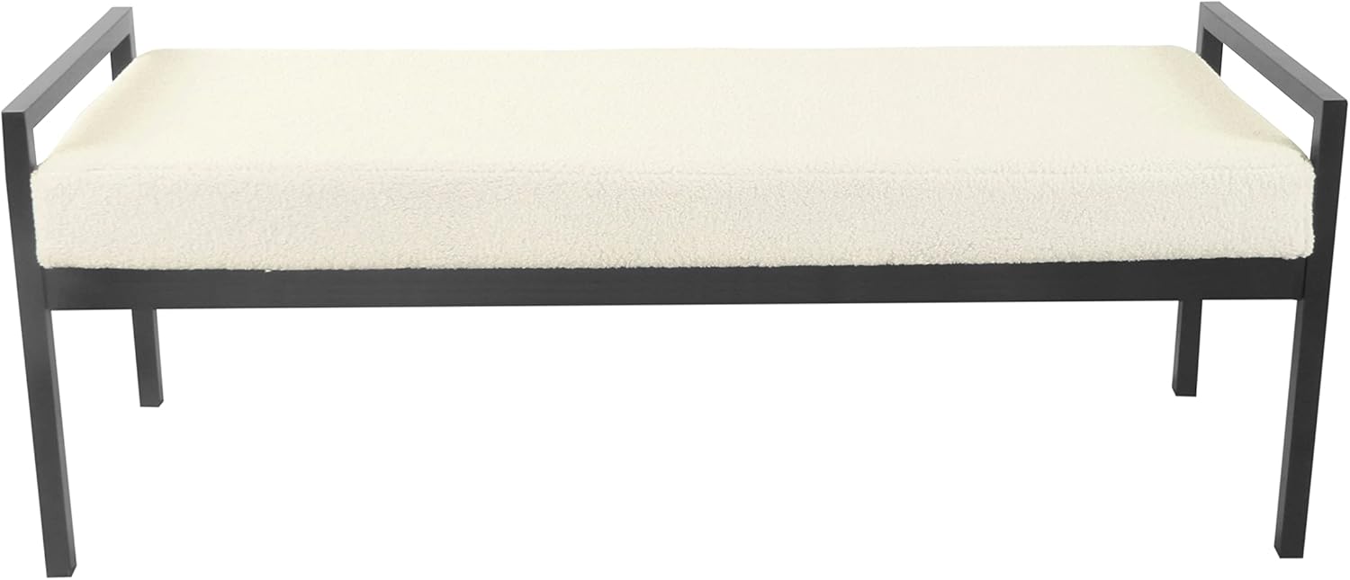 HomePop Modern Metal Bench|Bench for Living Room & Bedroom | Decorative Home Furniture -Sherpa Cream image 4