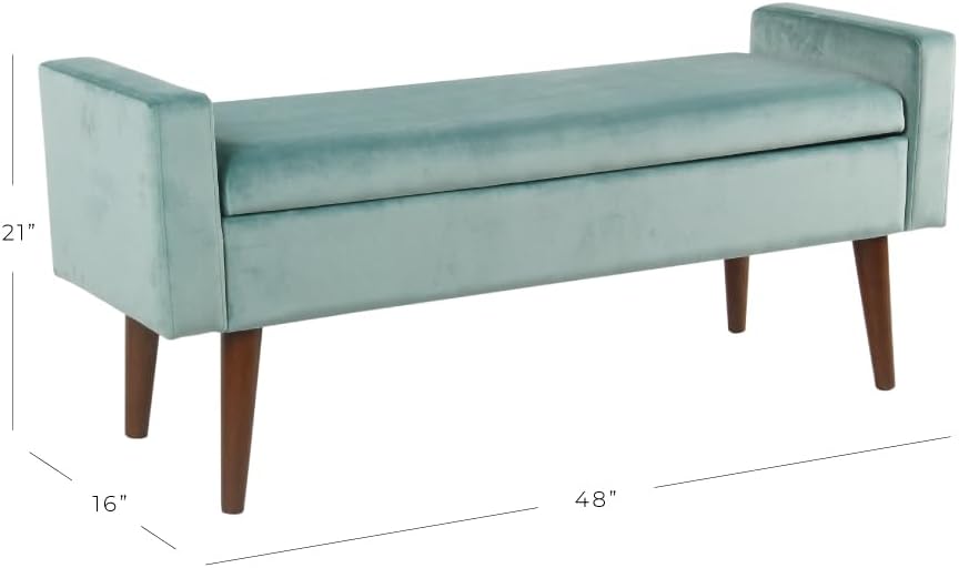 HomePop Home Decor | Upholstered Modern Velvet Storage Ottoman Bench | Ottoman Bench with Storage for Living Room & Bedroom | Decorative Home Furniture, Aqua Blue image 2