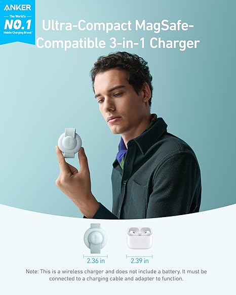 Anker MagSafe Compatible MagGo UFO 3-in-1 Charger, iPhone 16 Wireless Charger Station, Qi2 Certified 15W, Foldable Travel Charging Pad, for iPhone 15/14/13/12, AirPods, Apple Watch (Not a Power Bank) image 2
