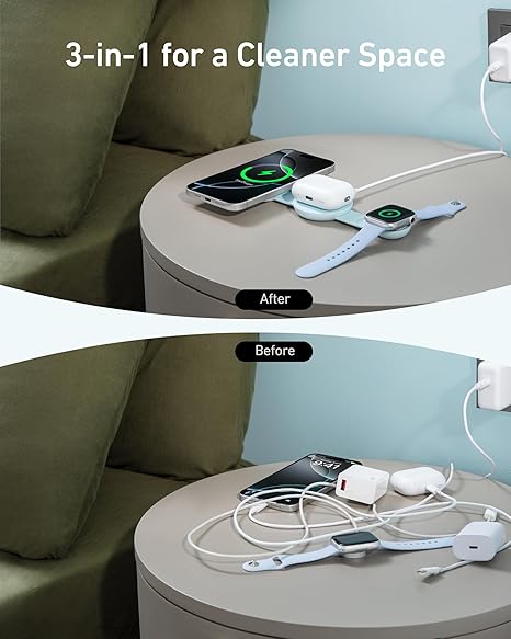 Anker MagSafe Compatible MagGo UFO 3-in-1 Charger, iPhone 16 Wireless Charger Station, Qi2 Certified 15W, Foldable Travel Charging Pad, for iPhone 15/14/13/12, AirPods, Apple Watch (Not a Power Bank) image 5