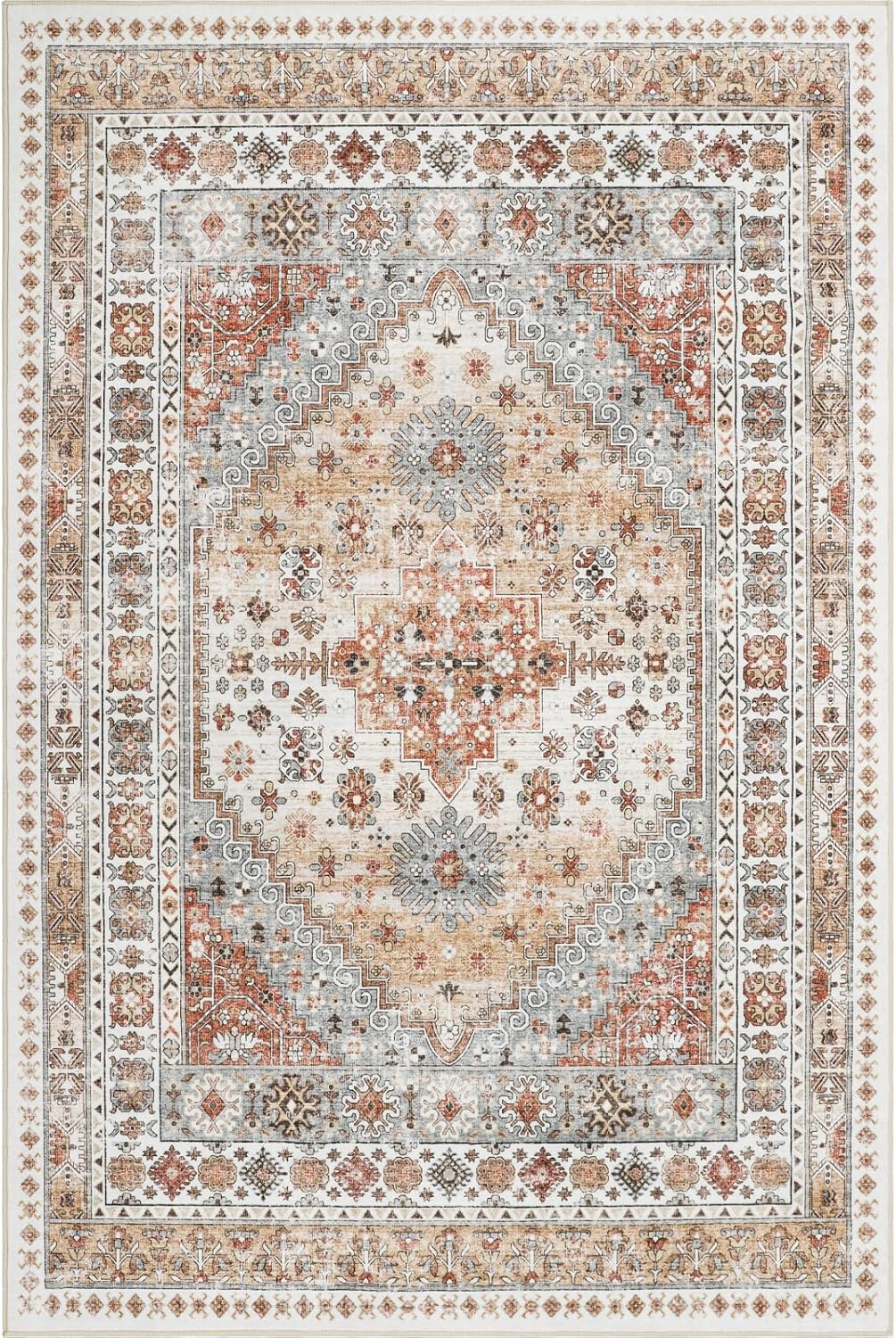 zesthome 8x10 Area Rugs for Living Room,Non-Slip Backing Washable Rugs,Vintage Large Area Rug，Stain Resistant Home Decor Rug (Orange,8'x10') image 2