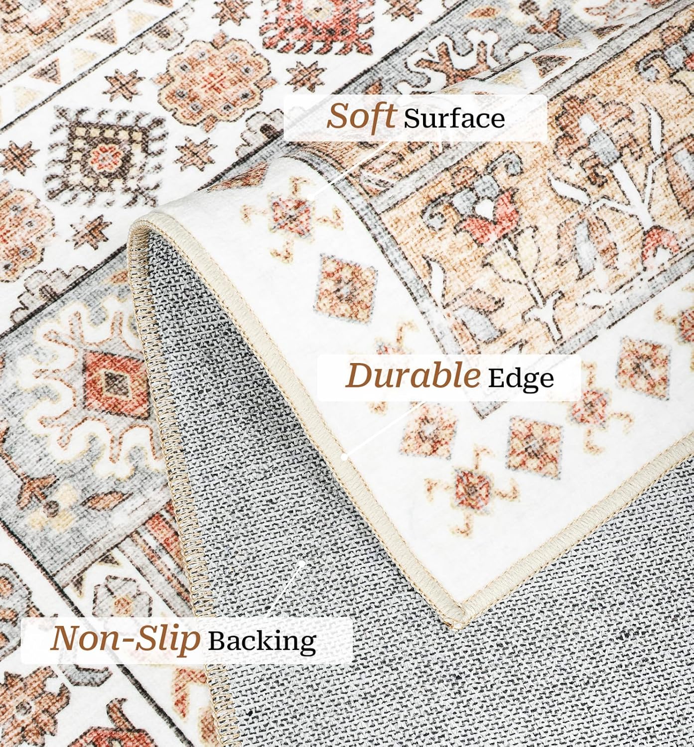 zesthome 8x10 Area Rugs for Living Room,Non-Slip Backing Washable Rugs,Vintage Large Area Rug，Stain Resistant Home Decor Rug (Orange,8'x10') image 4