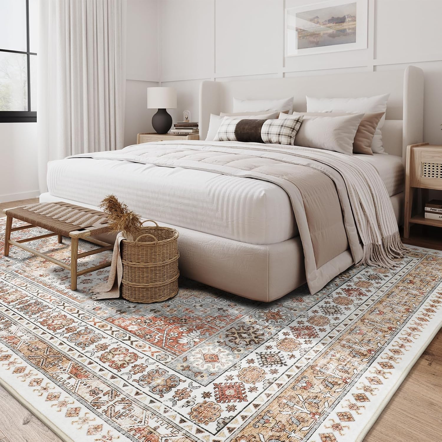 zesthome 8x10 Area Rugs for Living Room,Non-Slip Backing Washable Rugs,Vintage Large Area Rug，Stain Resistant Home Decor Rug (Orange,8'x10') image 7