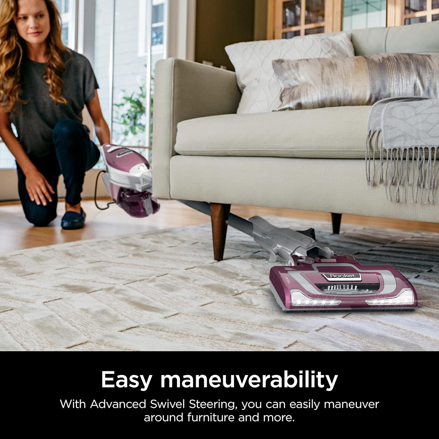 Shark HV322 Rocket Deluxe Pro Corded Stick Vacuum with LED Headlights, XL Dust Cup, Lightweight, Perfect for Pet Hair Pickup, Converts to a Hand Vacuum, with Pet Attachments, Bordeaux/Silver image 2