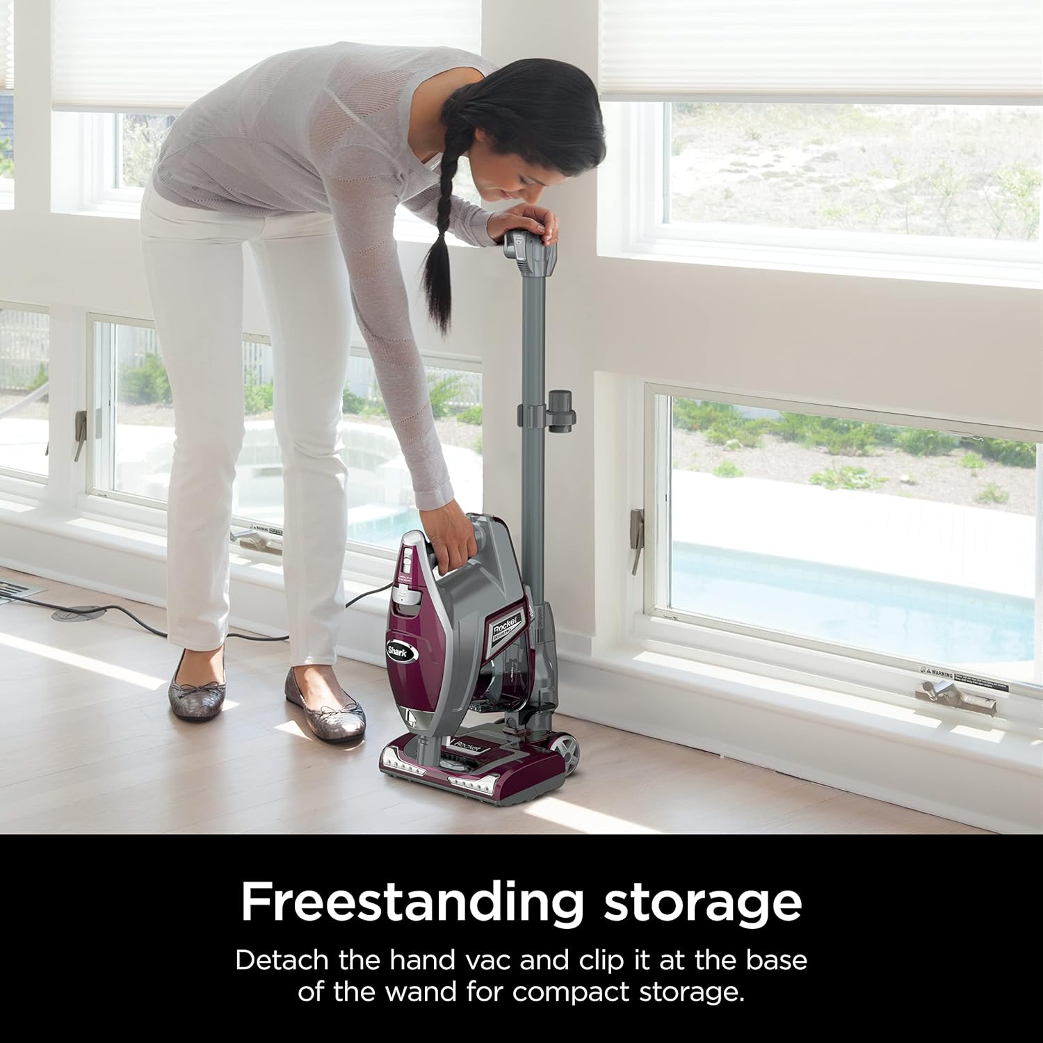 Shark HV322 Rocket Deluxe Pro Corded Stick Vacuum with LED Headlights, XL Dust Cup, Lightweight, Perfect for Pet Hair Pickup, Converts to a Hand Vacuum, with Pet Attachments, Bordeaux/Silver image 5