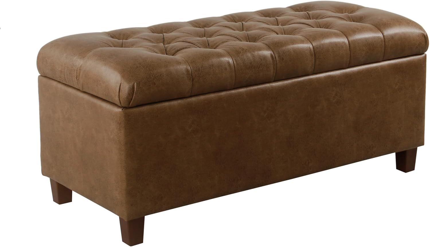 Homepop Home Decor | Button Tufted Storage Bench | Ottoman Bench with Storage for Living Room & Bedroom, Distressed Brown Faux Leather image 1