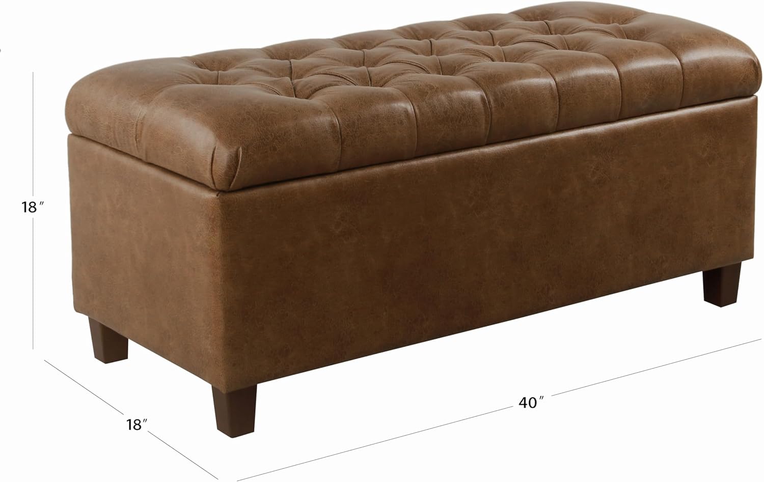 Homepop Home Decor | Button Tufted Storage Bench | Ottoman Bench with Storage for Living Room & Bedroom, Distressed Brown Faux Leather image 2