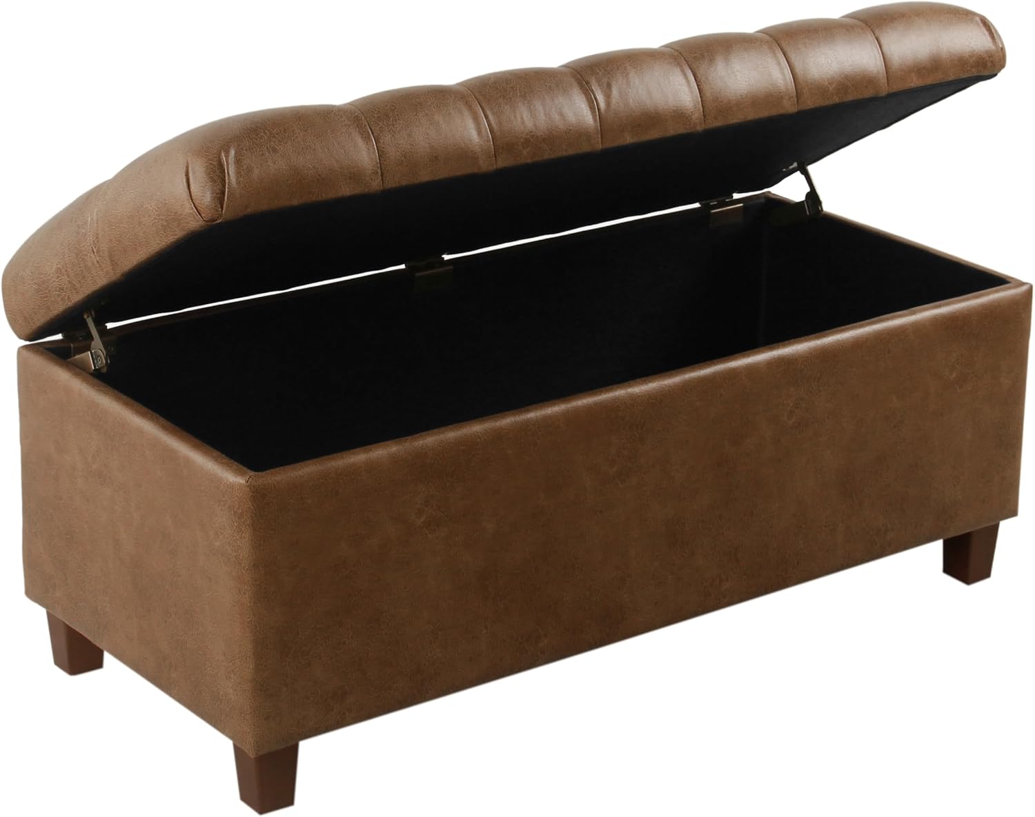 Homepop Home Decor | Button Tufted Storage Bench | Ottoman Bench with Storage for Living Room & Bedroom, Distressed Brown Faux Leather image 4
