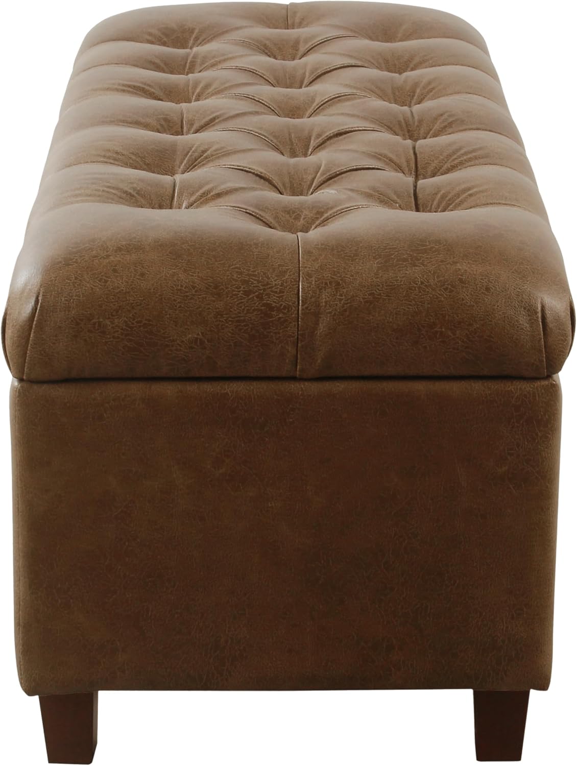 Homepop Home Decor | Button Tufted Storage Bench | Ottoman Bench with Storage for Living Room & Bedroom, Distressed Brown Faux Leather image 5