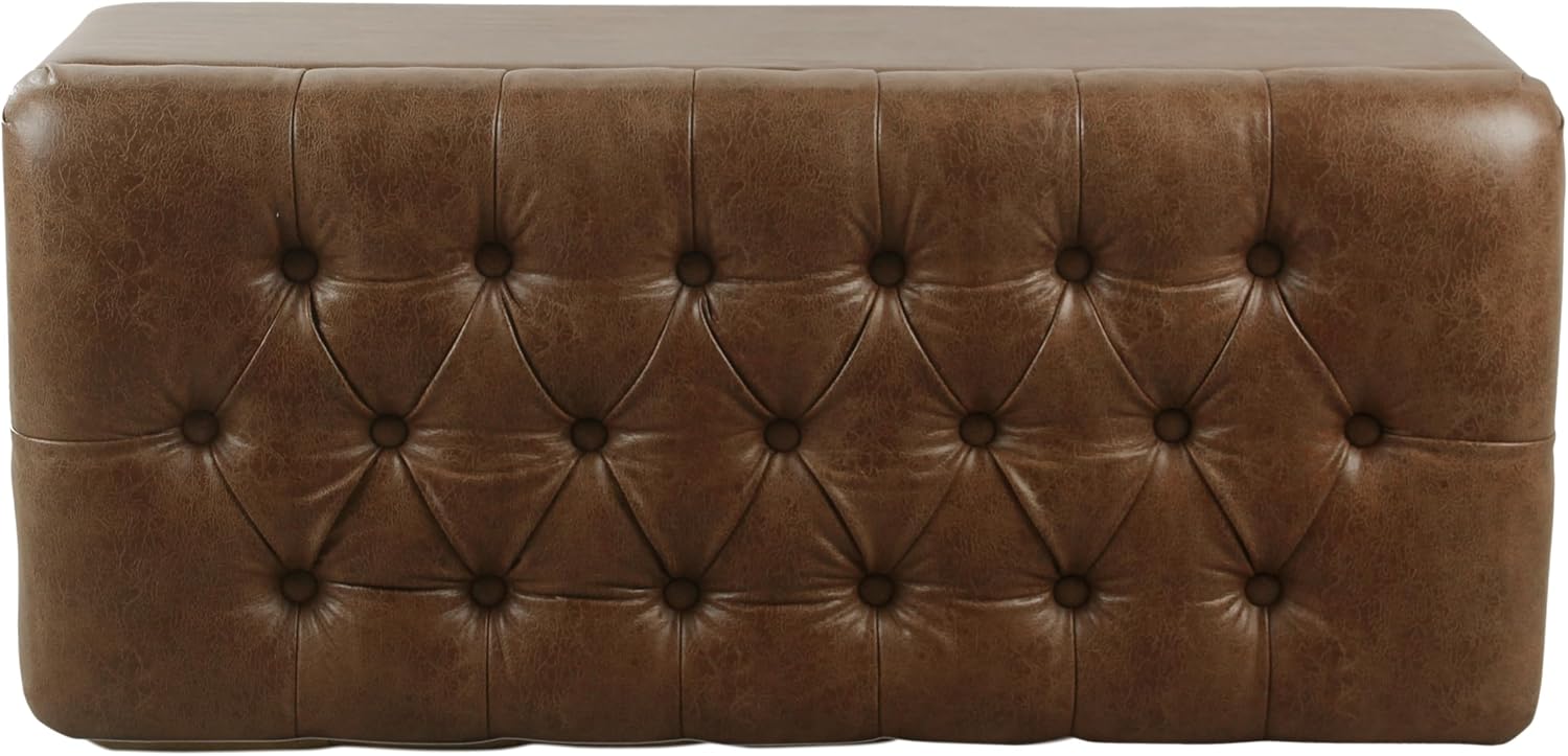Homepop Home Decor | Button Tufted Storage Bench | Ottoman Bench with Storage for Living Room & Bedroom, Distressed Brown Faux Leather image 6