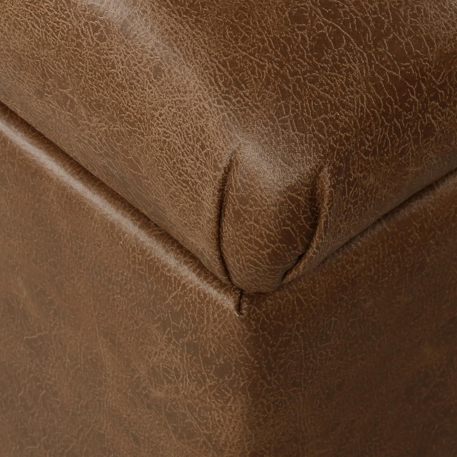 Homepop Home Decor | Button Tufted Storage Bench | Ottoman Bench with Storage for Living Room & Bedroom, Distressed Brown Faux Leather image 7