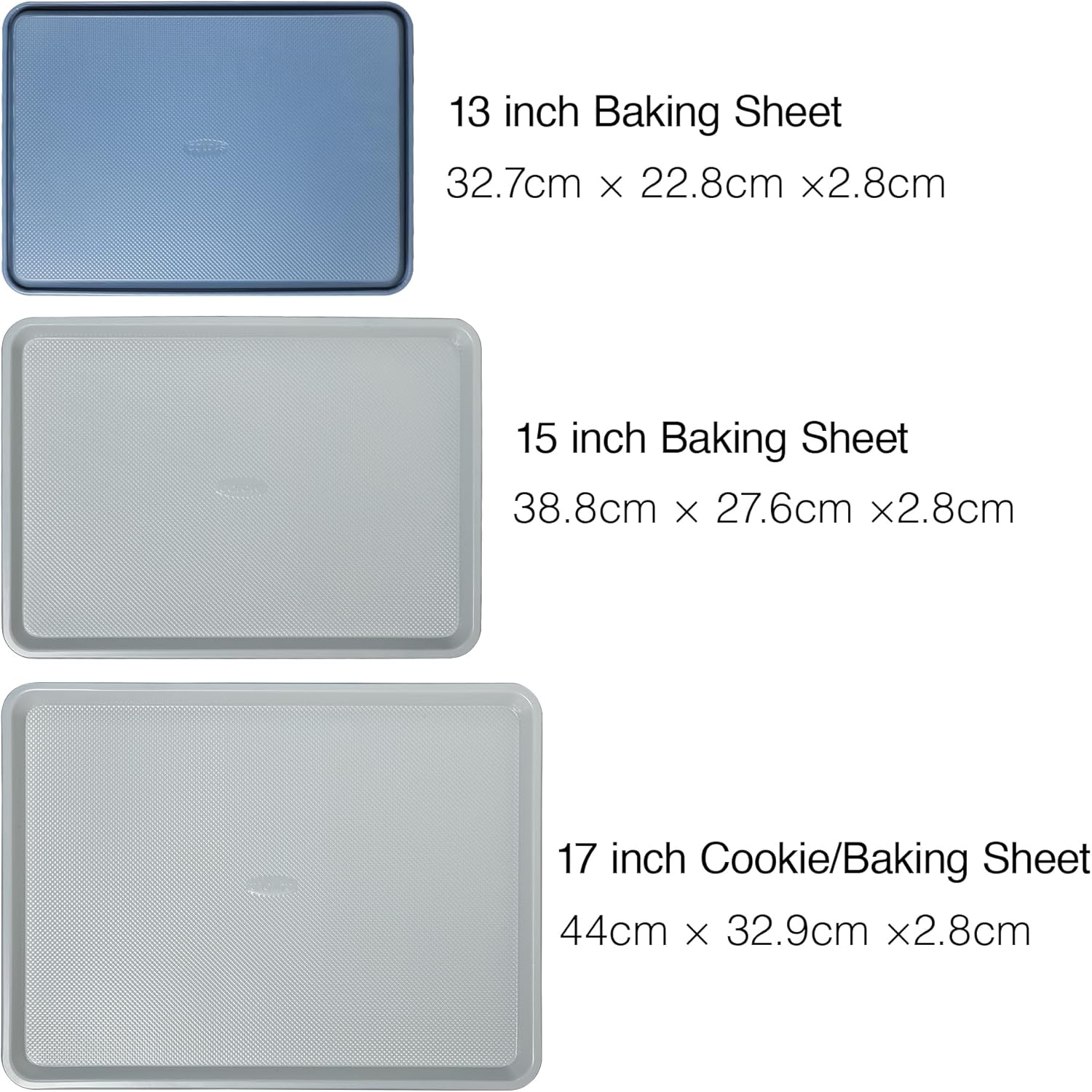 CAROTE 3-Piece Baking Pan Set - Bakeware Set, Baking Sheet Set Including 13 Inch 15 Inch 17 Inch Sheet Pan, Cookie Sheet for Baking, Royal Violet, Blue & Grey image 3