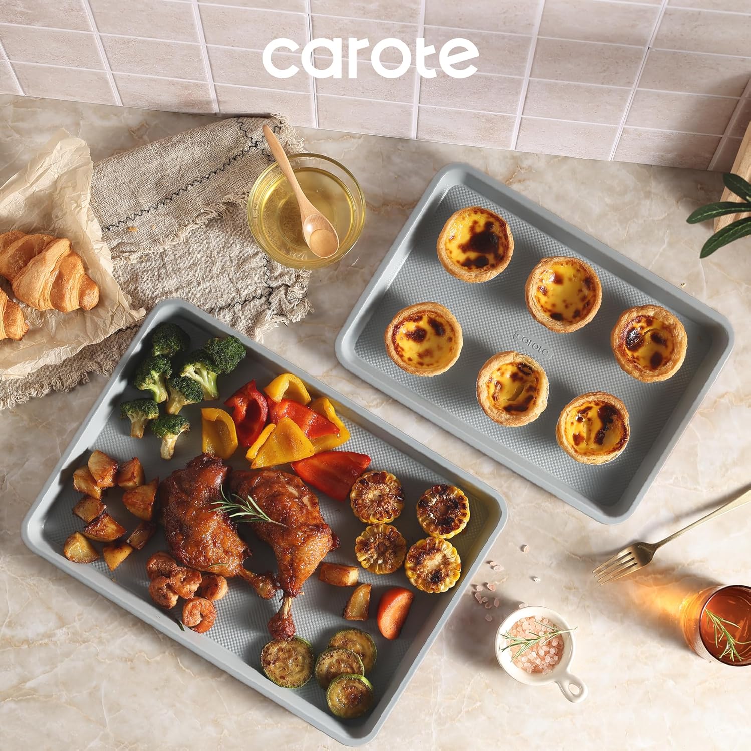 CAROTE 3-Piece Baking Pan Set - Bakeware Set, Baking Sheet Set Including 13 Inch 15 Inch 17 Inch Sheet Pan, Cookie Sheet for Baking, Royal Violet, Blue & Grey image 8