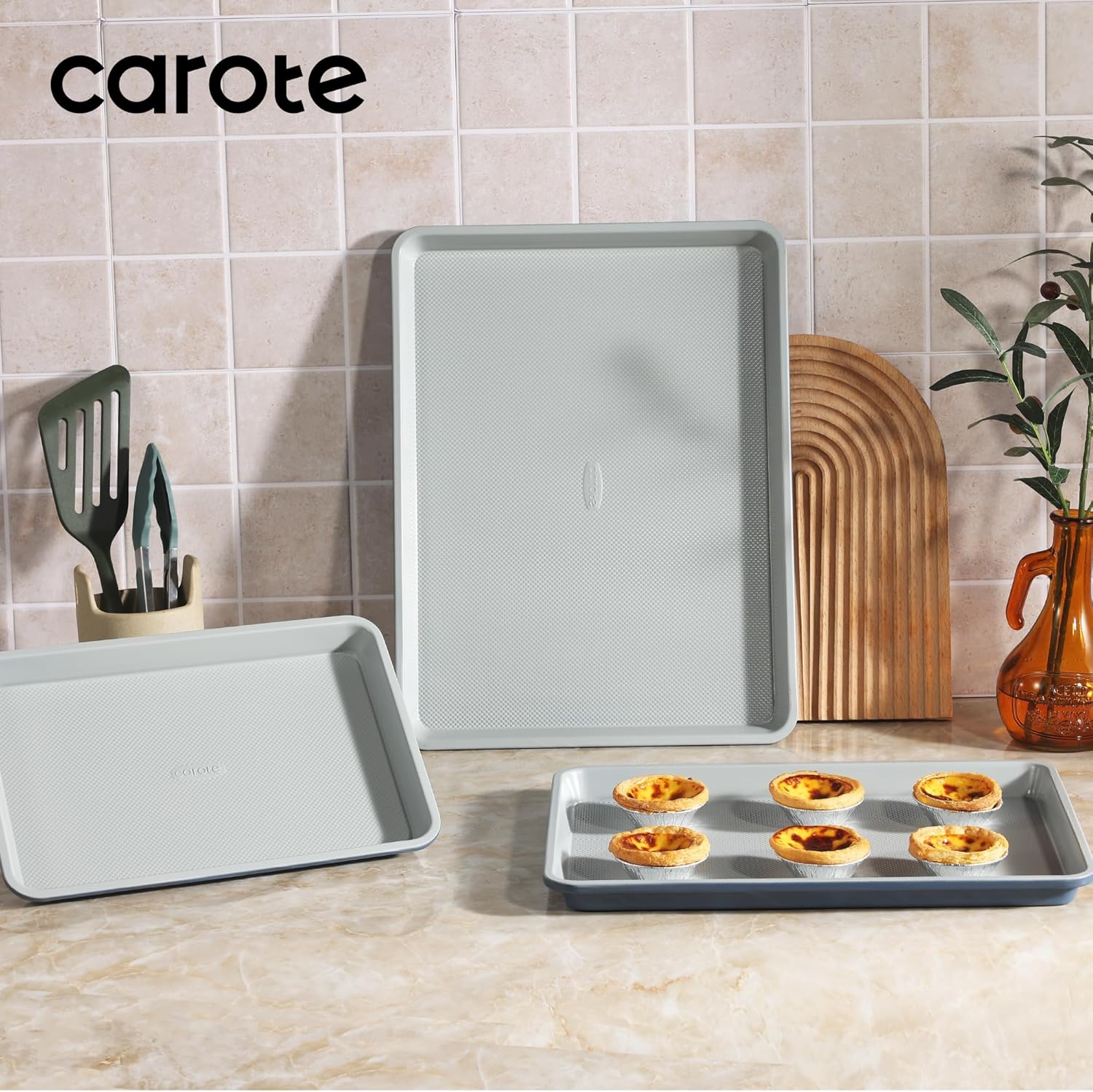 CAROTE 3-Piece Baking Pan Set - Bakeware Set, Baking Sheet Set Including 13 Inch 15 Inch 17 Inch Sheet Pan, Cookie Sheet for Baking, Royal Violet, Blue & Grey image 9