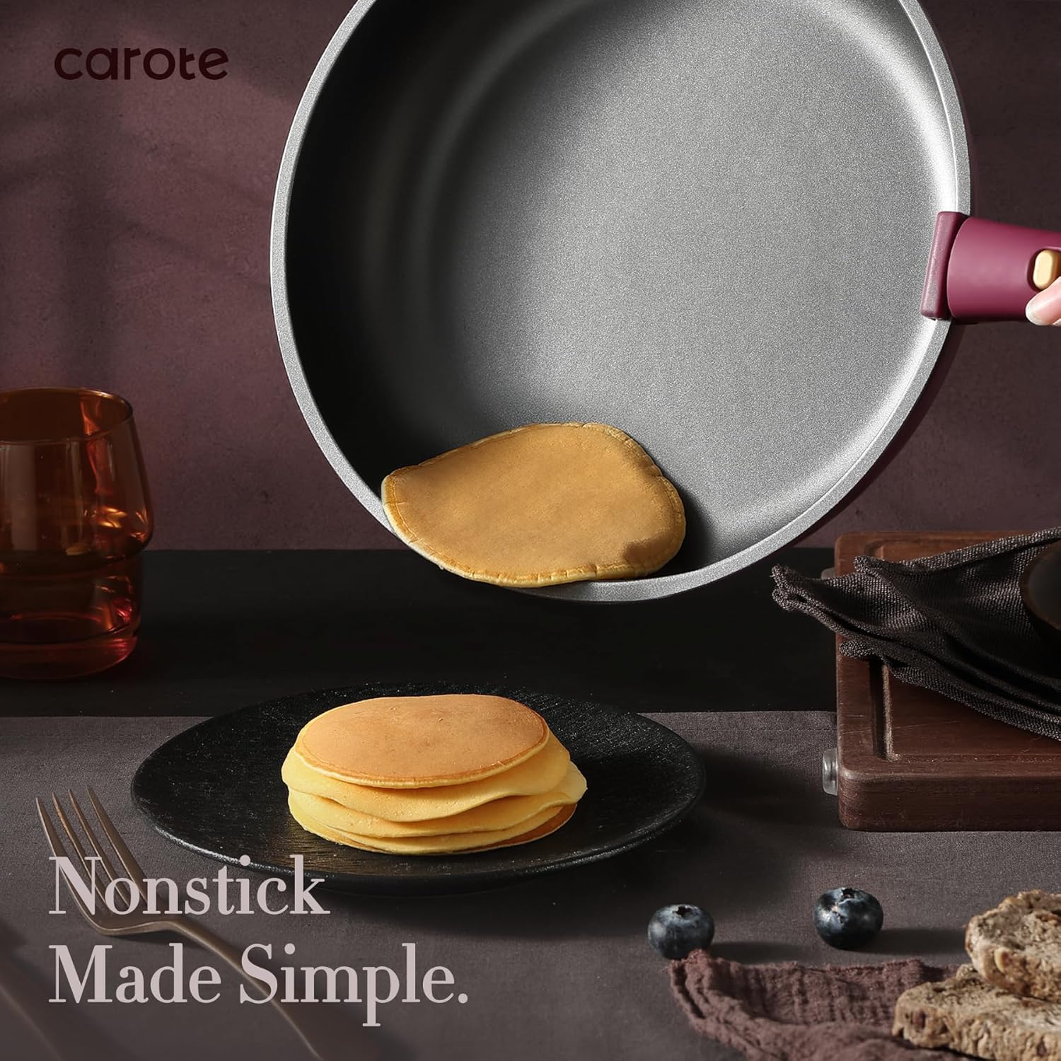 CAROTE 21pcs Pots and Pans Set, Nonstick Cookware Set Detachable Handle, Induction Kitchen Cookware Sets Non Stick with Removable Handle, RV Cookware Set, Gold and Purple image 3