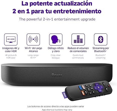 Roku Streambar 4K HDR Streaming Device & Premium Soundbar All in One (Spanish Edition) | Roku Streambar Dispositivo 4K HDR de Streaming y barra de sonido Premium Todo en uno con Control remoto de voz image 3