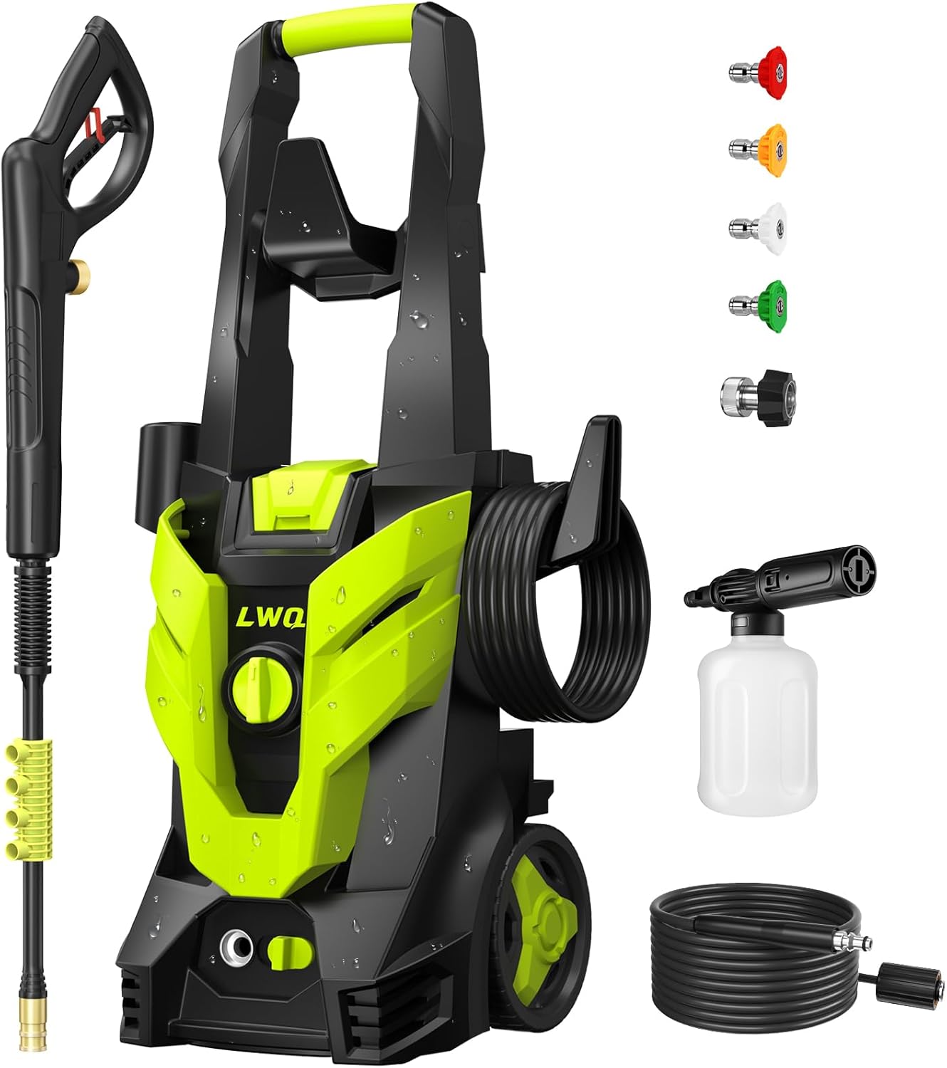 Electric Pressure Washer, 2.5 GPM Power Washer with 4 Quick Connect Nozzles, High Pressure Cleaning Machine with Foam Cannon for Cars/Fences/Driveways/Patios/Home Cleaning (Green) image 1