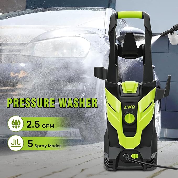 Electric Pressure Washer, 2.5 GPM Power Washer with 4 Quick Connect Nozzles, High Pressure Cleaning Machine with Foam Cannon for Cars/Fences/Driveways/Patios/Home Cleaning (Green) image 2