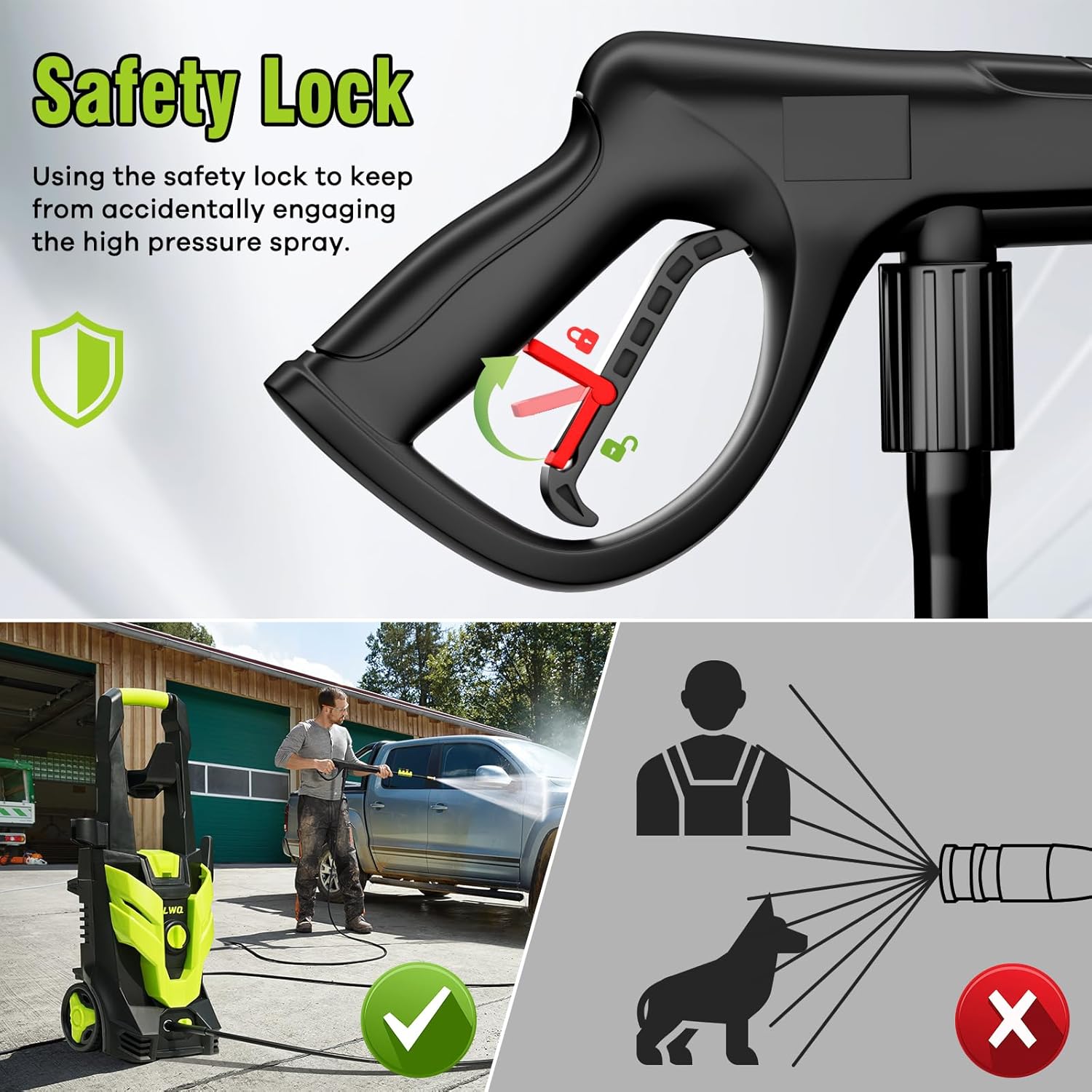 Electric Pressure Washer, 2.5 GPM Power Washer with 4 Quick Connect Nozzles, High Pressure Cleaning Machine with Foam Cannon for Cars/Fences/Driveways/Patios/Home Cleaning (Green) image 5