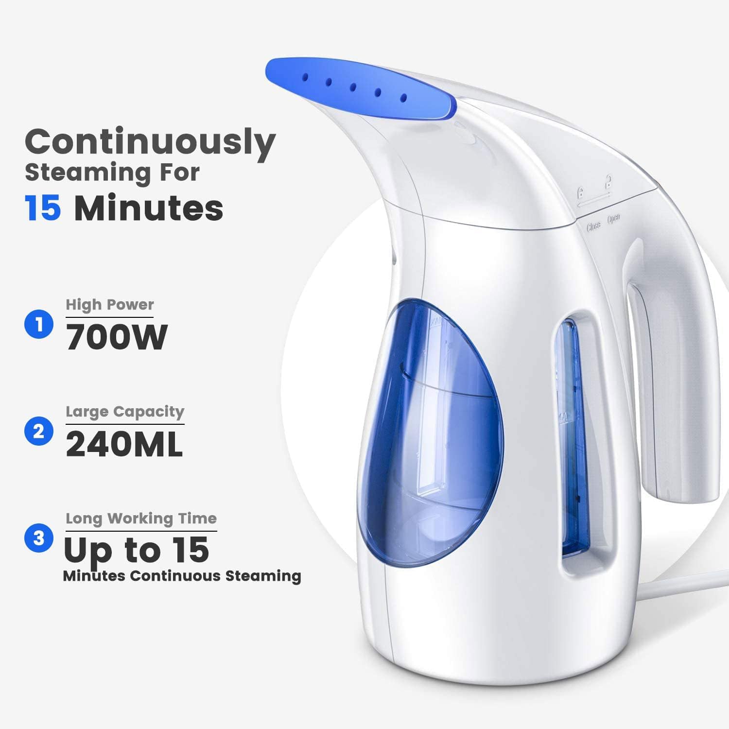 HiLIFE Steamer for Clothes, Portable Handheld Design, 240ml Big Capacity, 700W, Strong Penetrating Steam, Removes Wrinkle, for Home, Office(ONLY FOR 120V) image 2