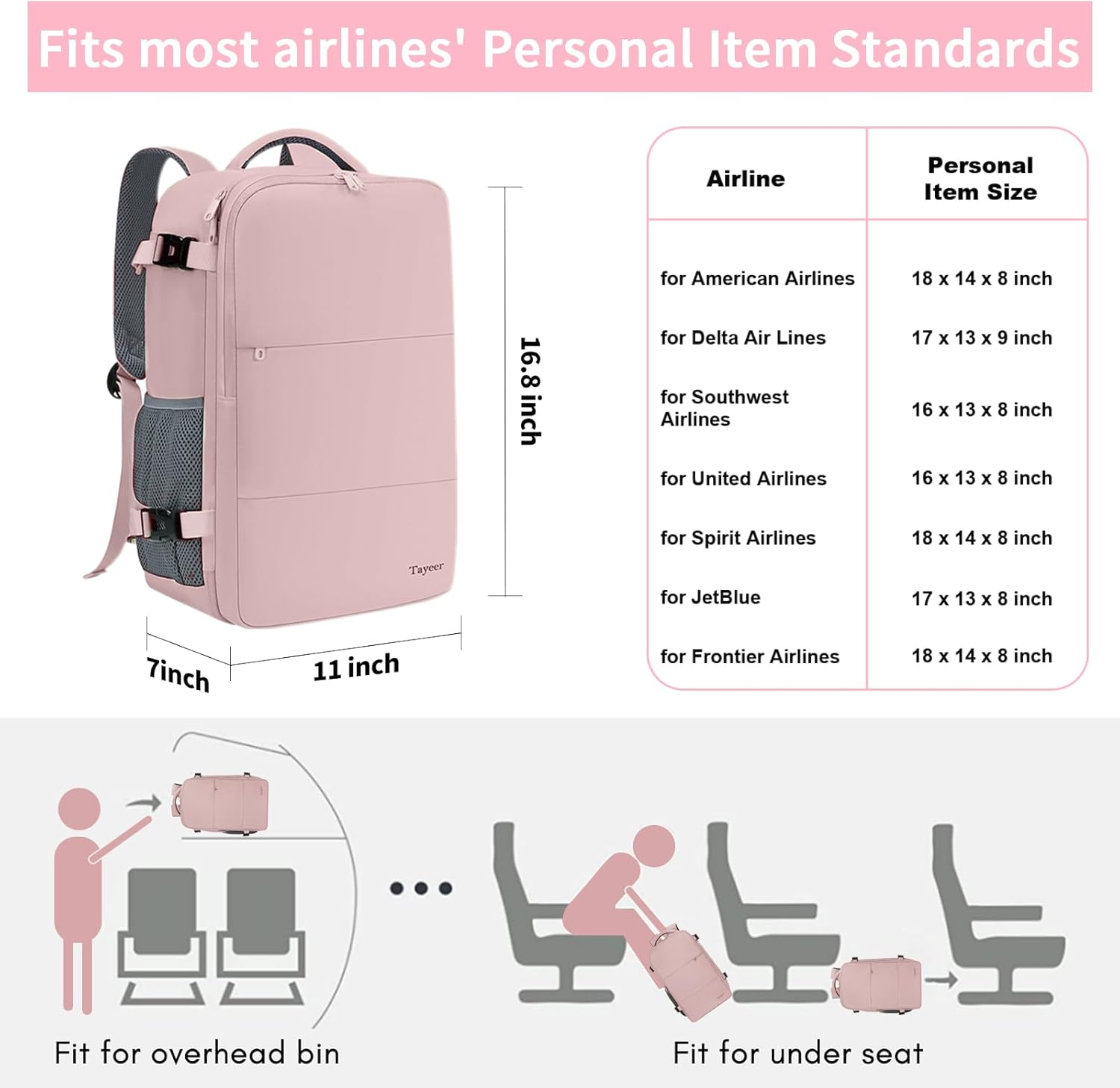Taygeer Travel Backpack for Women, Carry On Backpack with USB Charging Port & Shoe Pouch, TSA 15.6inch Laptop Mochila Flight Approved, Nurse Bag Casual Daypack for Weekender Business Hiking, Pink image 3