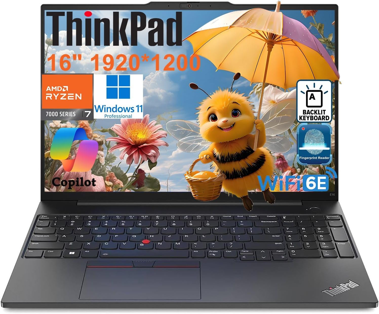 Lenovo ThinkPad E16 Gen 2 Business Laptop Computer, AMD 8-Core Ryzen 7 7735HS (Beat i7-1355U), 32GB DDR5 RAM, 1TB PCIe SSD, 16" FHD+, WiFi 6E, Backlit KB, Fingerprint Reader, Windows 11 Pro, vent-hear image 1